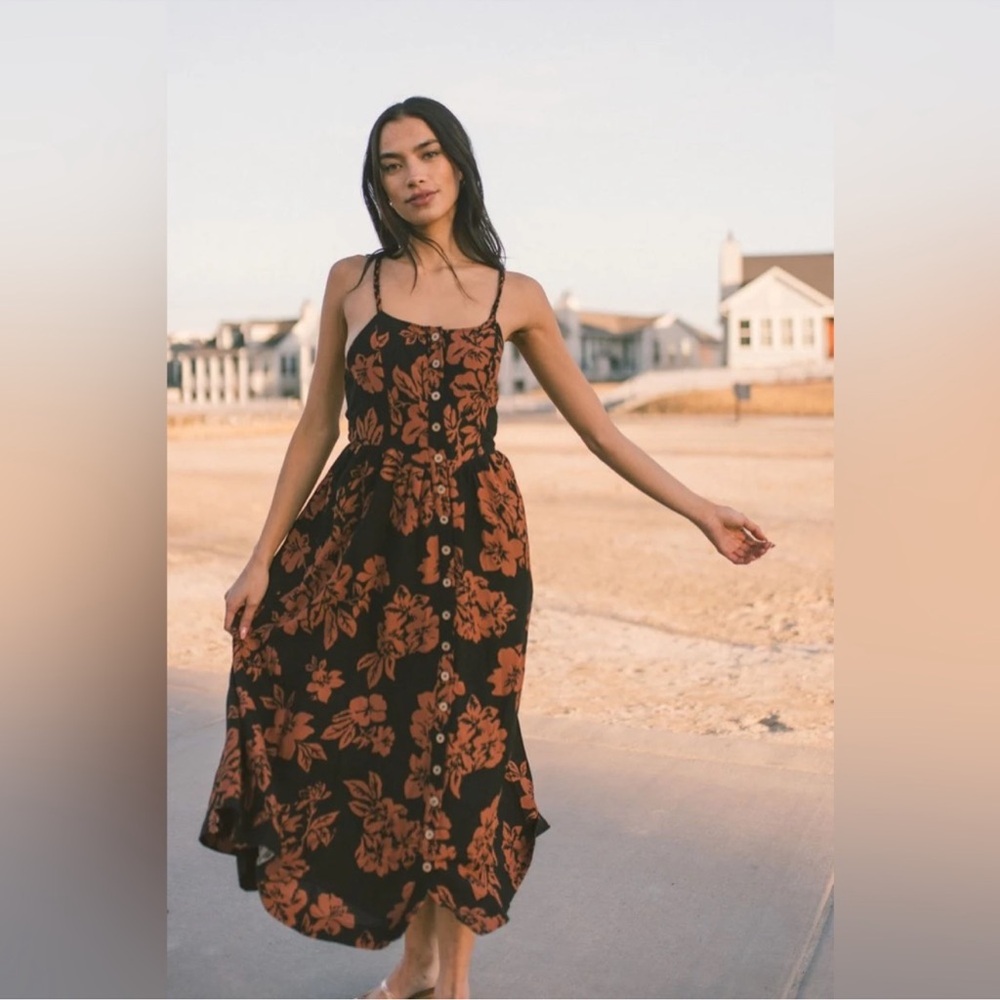 Free People Perfect Linen Sundress in Dark Combo Floral Size Large - Picture 4 of 11